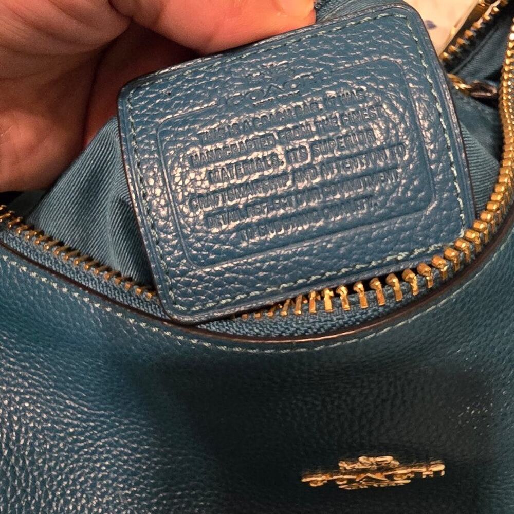 Coach Harley East West Teal Pebbled Leather Hobo Shoulder Bag - Picture 3 of 5